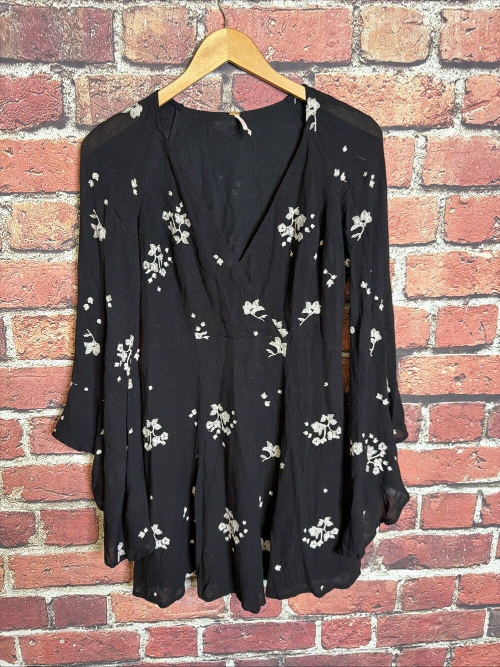 Free People Jasmine Embroidered Bell-Sleeve Mini Dress, Size 4